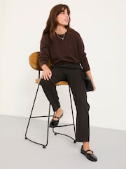 FatFace Tilly Chocolate Brown Herringbone Tapered Trousers - Image 4 of 6