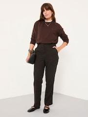 FatFace Tilly Chocolate Brown Herringbone Tapered Trousers - Image 5 of 6