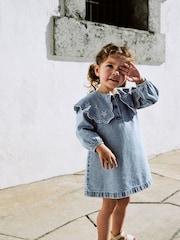 Light Blue Denim Embroidered Collar Dress (3mths-8yrs) - Image 1 of 8