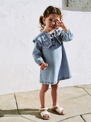 Light Blue Denim Embroidered Collar Dress (3mths-8yrs) - Image 2 of 8
