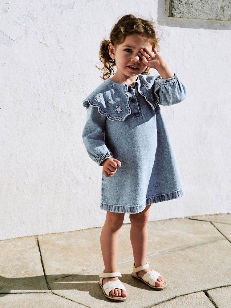 Light Blue Denim Embroidered Collar Dress (3mths-8yrs) - Image 2 of 8