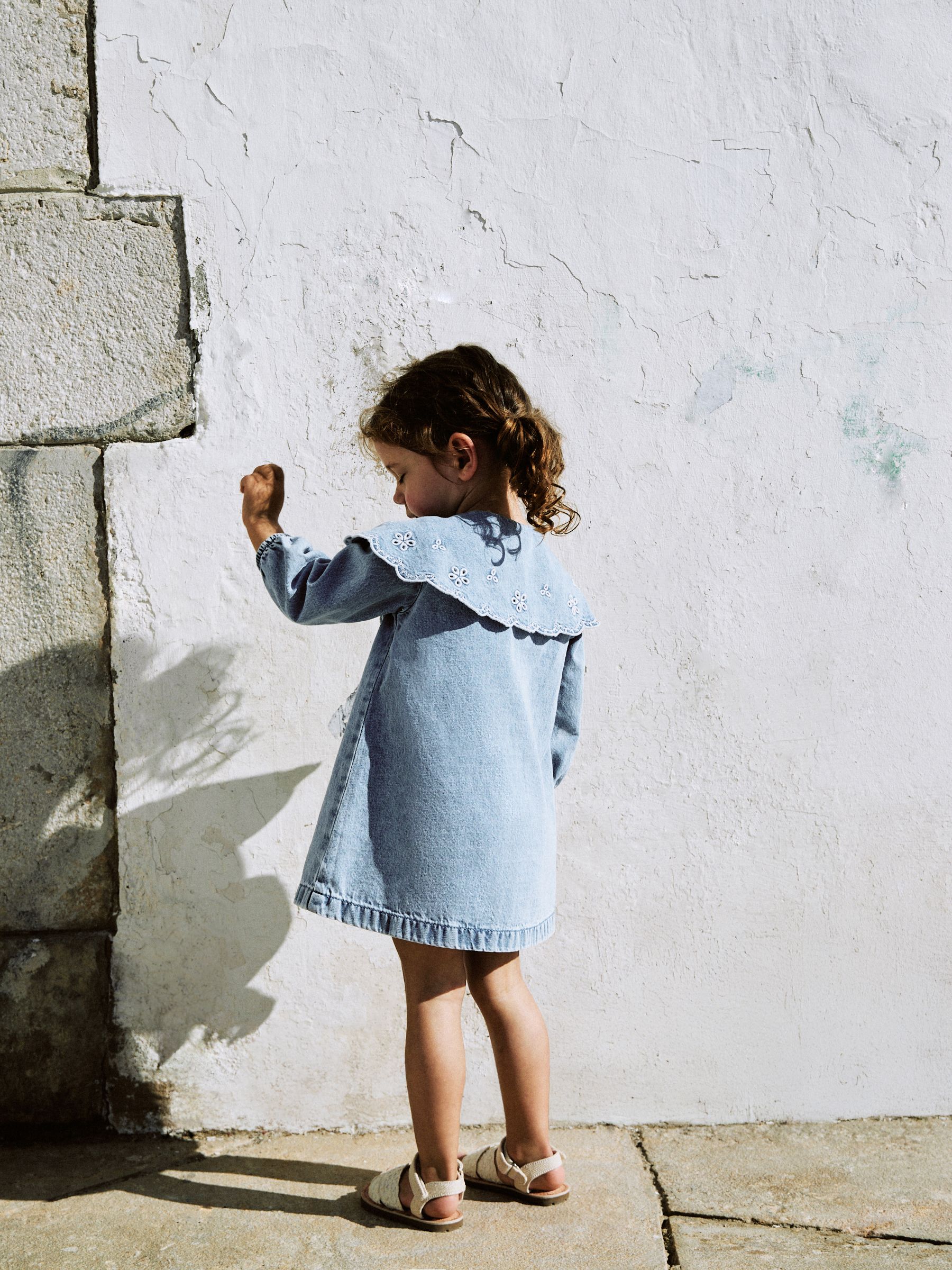 Buy Light Blue Denim Embroidered Collar Dress (3mths-8yrs