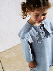Light Blue Denim Embroidered Collar Dress (3mths-8yrs) - Image 4 of 8