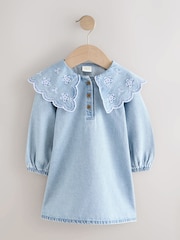 Light Blue Denim Embroidered Collar Dress (3mths-8yrs) - Image 5 of 8