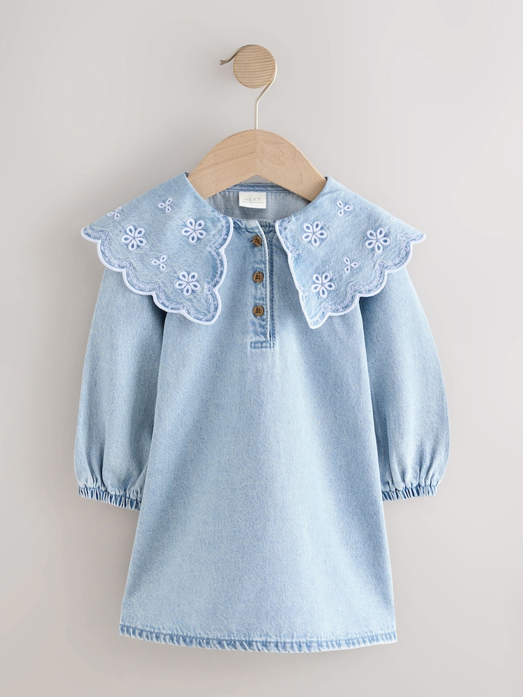 white christmas dresses Button Up Collared Neck Raw Hem Denim Dress Dark / XL main image 1