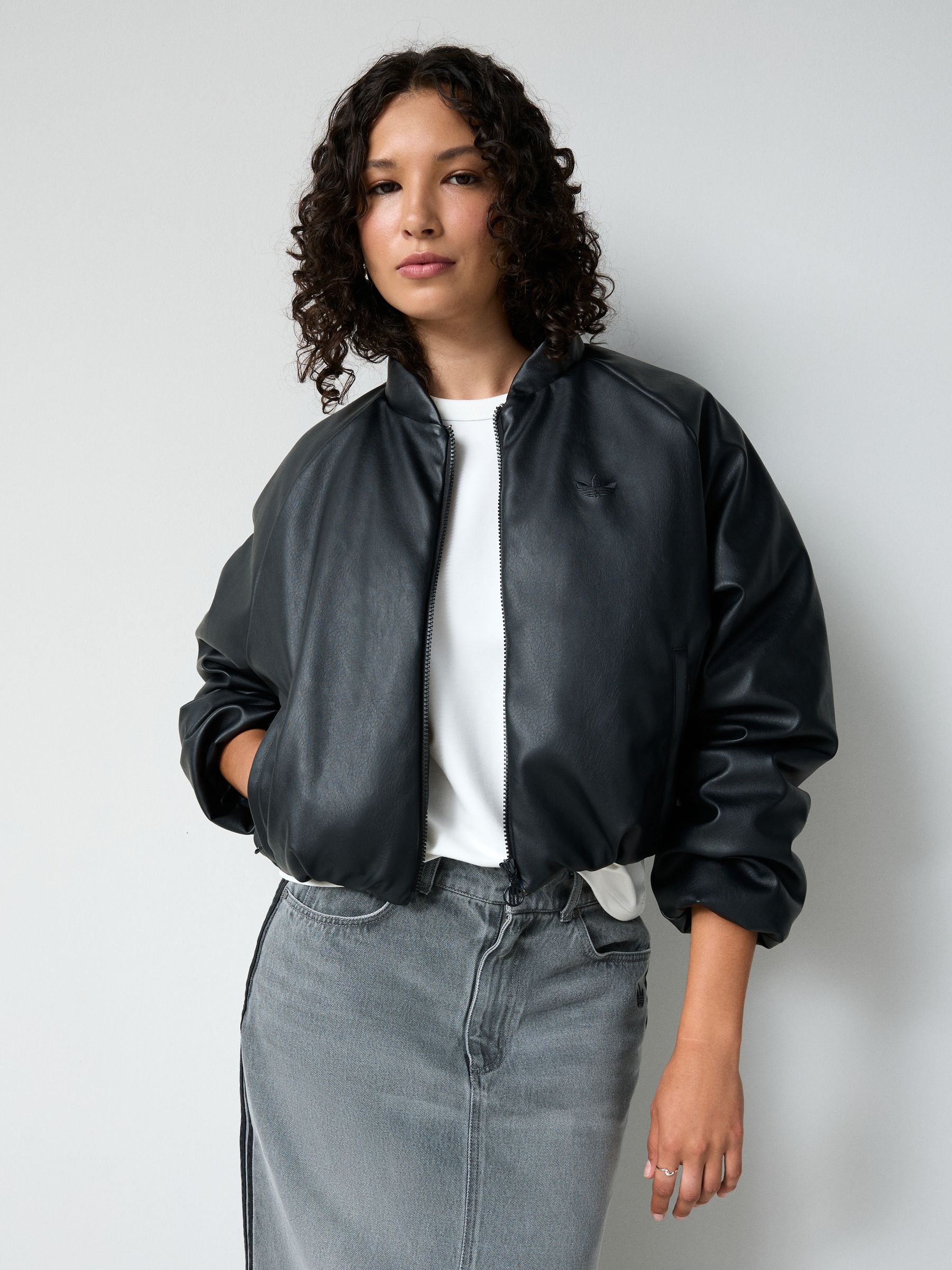 Buy adidas Originals Black Faux Leather Bomber Jacket from Next USA