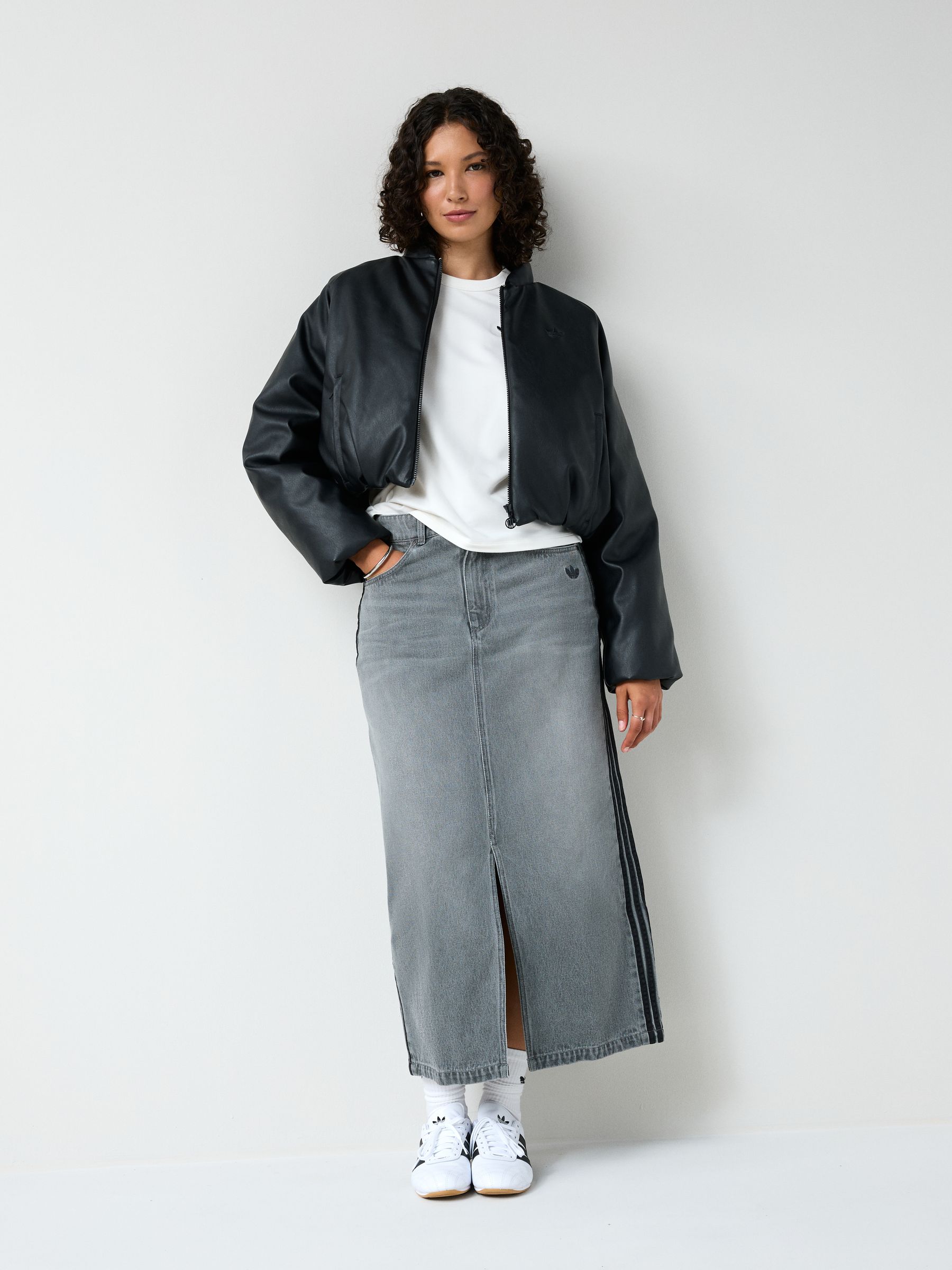 Buy adidas Originals Black Faux Leather Bomber Jacket from Next