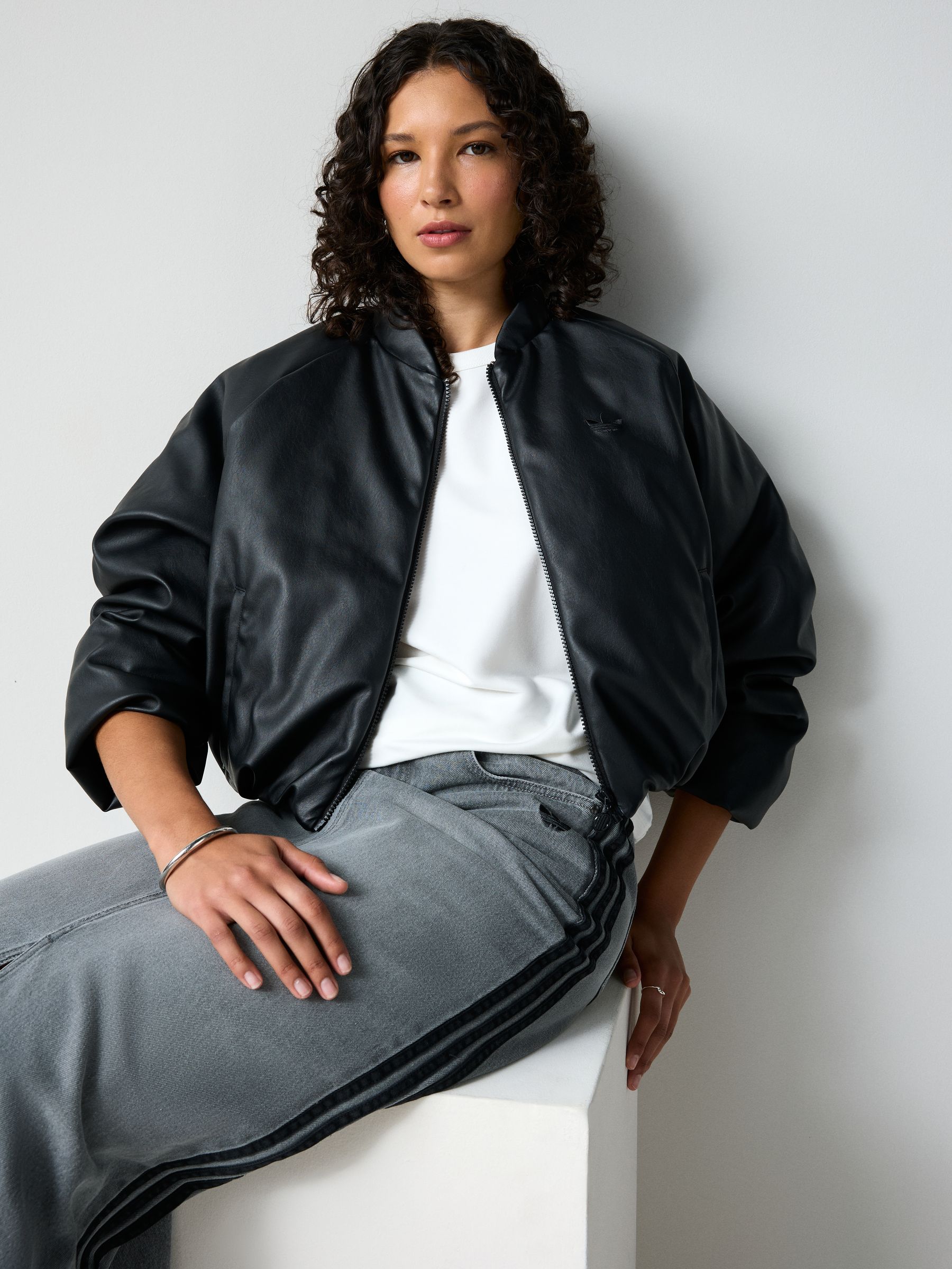 Buy adidas Originals Black Faux Leather Bomber Jacket from Next