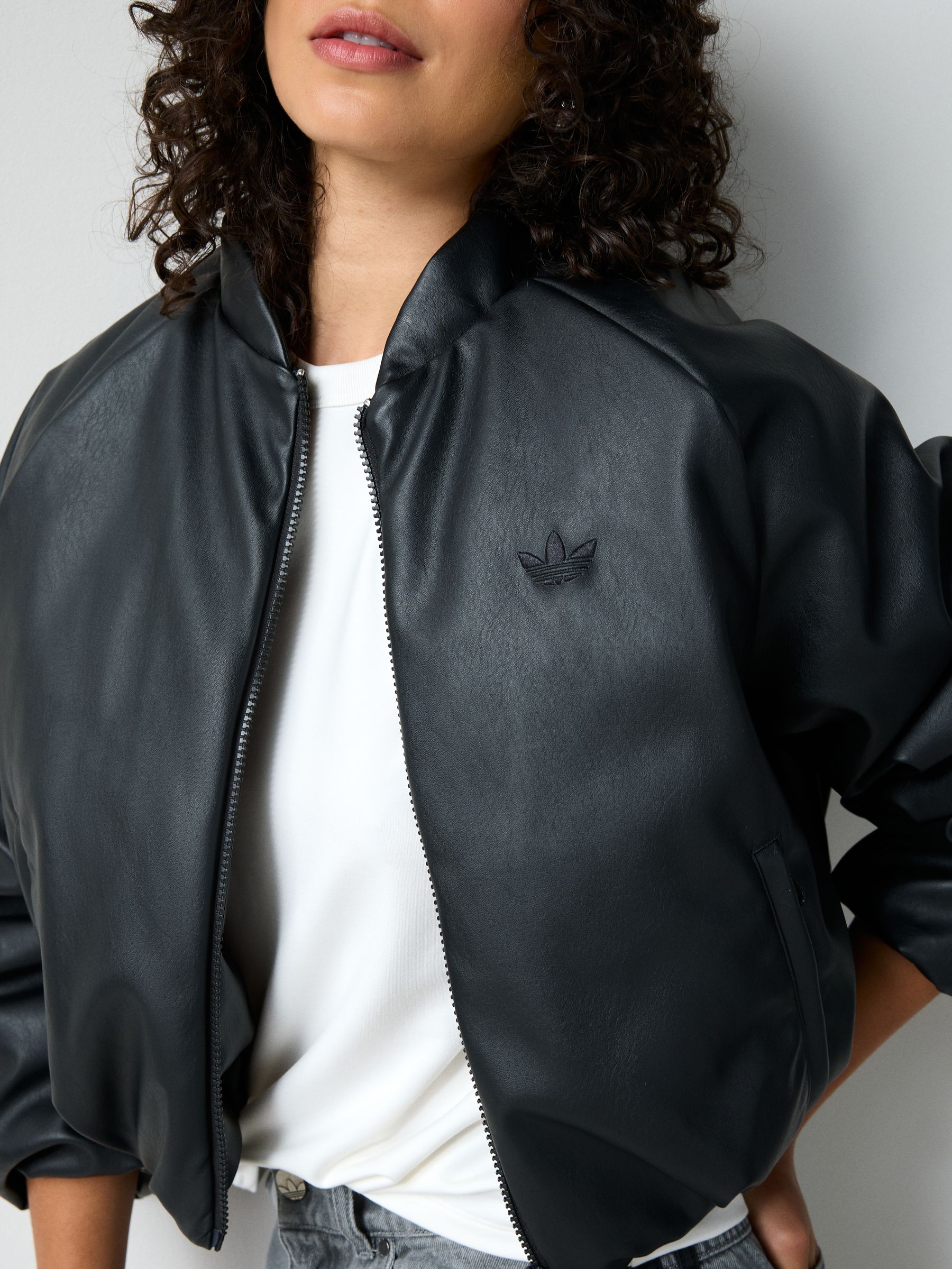 adidas FAUX LEATHER JACKET ブラック adidas Originals Faux leather jacket - black - Zalando.co.uk