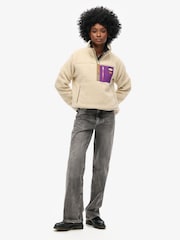 Superdry Cream Vintage Retro Half Zip Fleece Jumper - Image 1 of 3