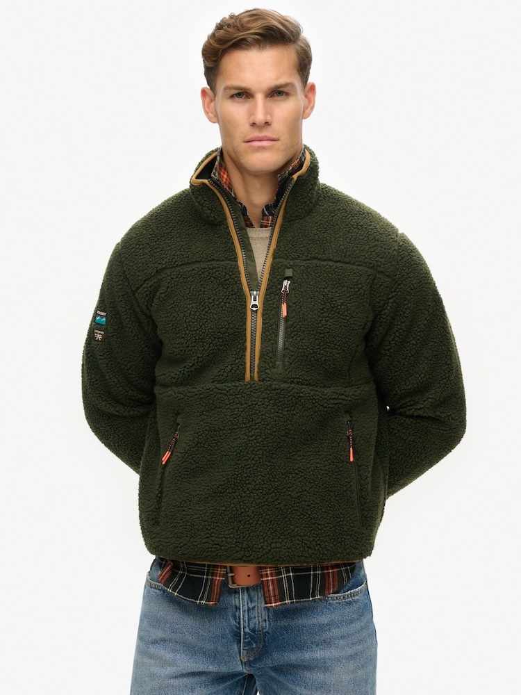 Verde - Bluză din fleece cu fermoar pe jumătate și croi pătrat Superdry Outdoor - Image 1 of 5