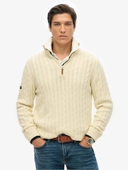 Superdry Cream Classic Cable Henley Sweatshirt - Image 1 of 5