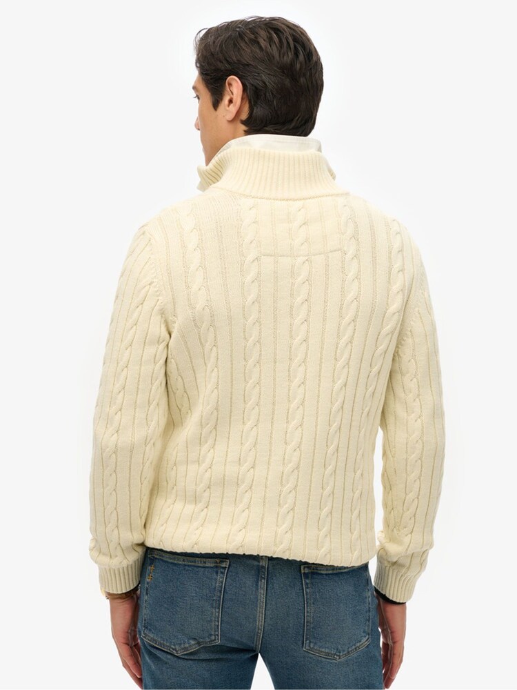 Superdry Cream Classic Cable Henley Sweatshirt - Image 2 of 5