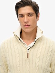 Superdry Cream Classic Cable Henley Sweatshirt - Image 4 of 5