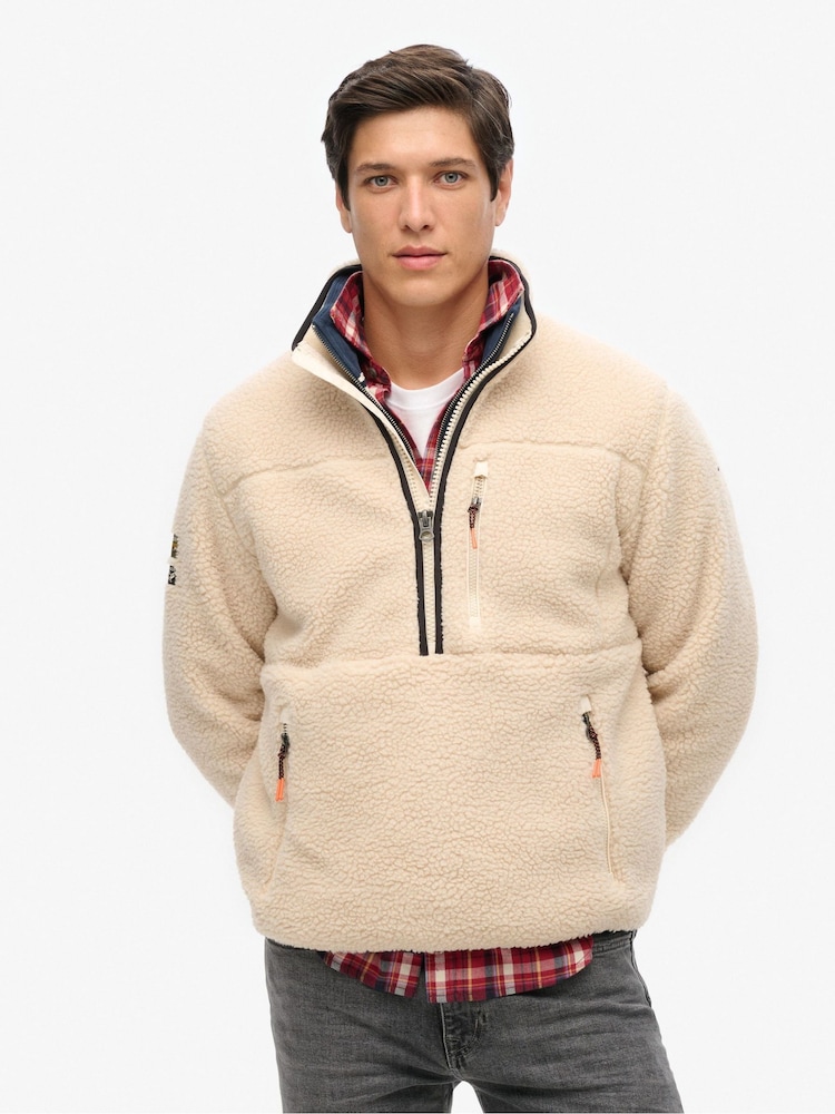 Superdry Cream Outdoor Half Zip Boxy Fleece - Image 1 of 3