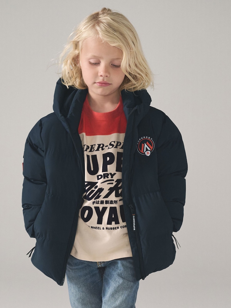 Superdry Navy Sports Puffer Coat - Image 1 of 12 Superdry Navy Sports Puffer Coat - Image 1 of 12