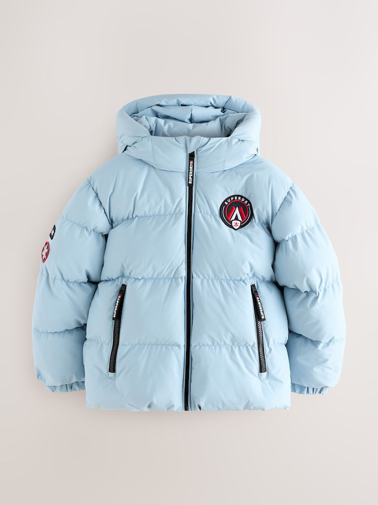 Superdry Light Blue Sports Puffer Coat - Image 1 of 8