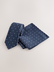 Navy Polka Dot Tie and Pocket Square Set - Image 1 of 4