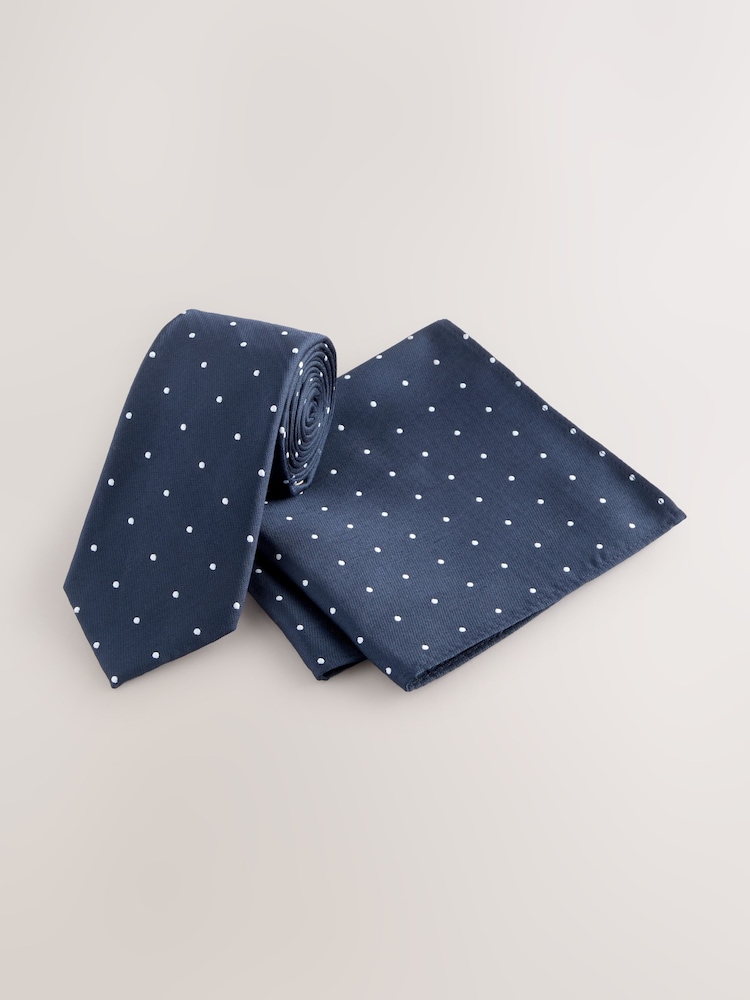 Navy Polka Dot Tie and Pocket Square Set - Image 1 of 4