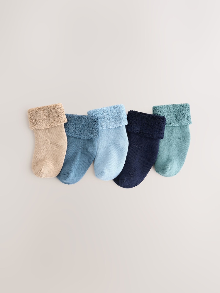 Blue Baby Towel Socks 5 Pack (0mths-2yrs) - Image 1 of 3