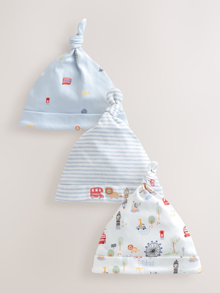 Blau - London Tie Top Baby Hats 3 Pack (0-18mths) - Bild 1 von 6