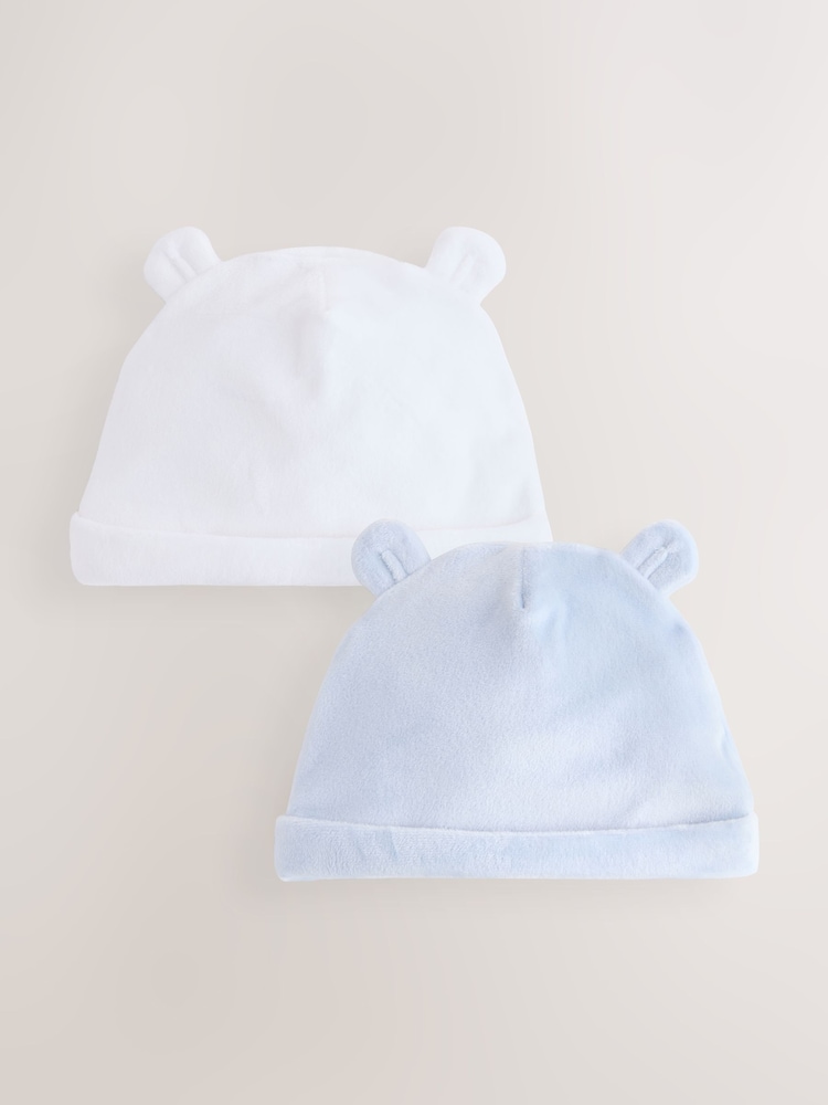 Blue Velour Baby Beanies 2 Pack (0-12mths) - Image 1 of 5 Blue Velour Baby Beanies 2 Pack (0-12mths) - Image 1 of 5