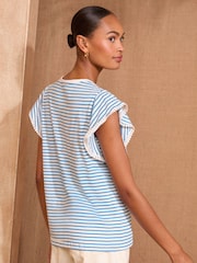 Love & Roses Blue Stripe Lemon Embroidery Flutter Sleeve Jersey T-Shirt - Image 4 of 4