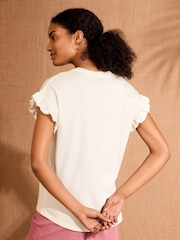 Love & Roses Ivory Fruit Embroidery Flutter Sleeve Jersey T-Shirt - Image 4 of 4