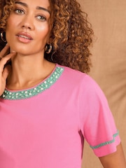 Love & Roses Pink Beaded Trim Crew Neck T-Shirt - Image 2 of 4