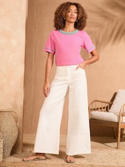 Love & Roses Pink Beaded Trim Crew Neck T-Shirt - Image 3 of 4