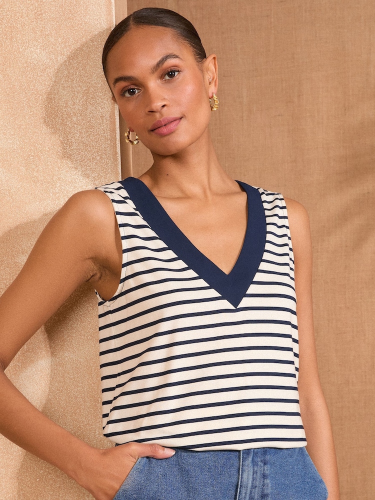Love & Roses Navy Stripe V-Neck Jersey Vest - Image 1 of 4