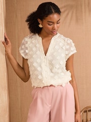 Love & Roses White Ecru 3D Flutter Sleeve Blouse - Image 1 of 4