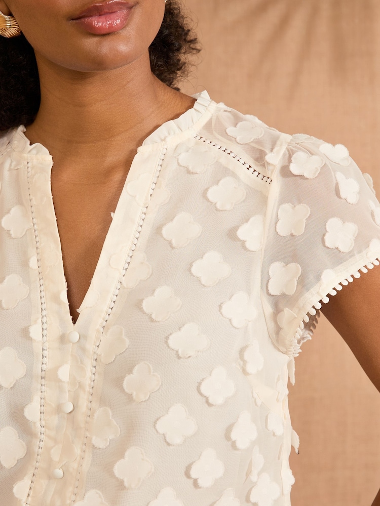 Love & Roses White Ecru 3D Flutter Sleeve Blouse - Image 2 of 4
