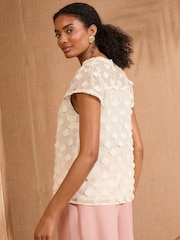 Love & Roses White Ecru 3D Flutter Sleeve Blouse - Image 4 of 4