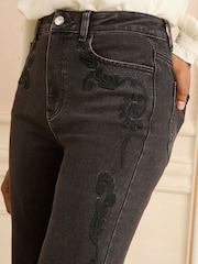 Love & Roses Black Embroidered Flared Jeans - Image 2 of 4