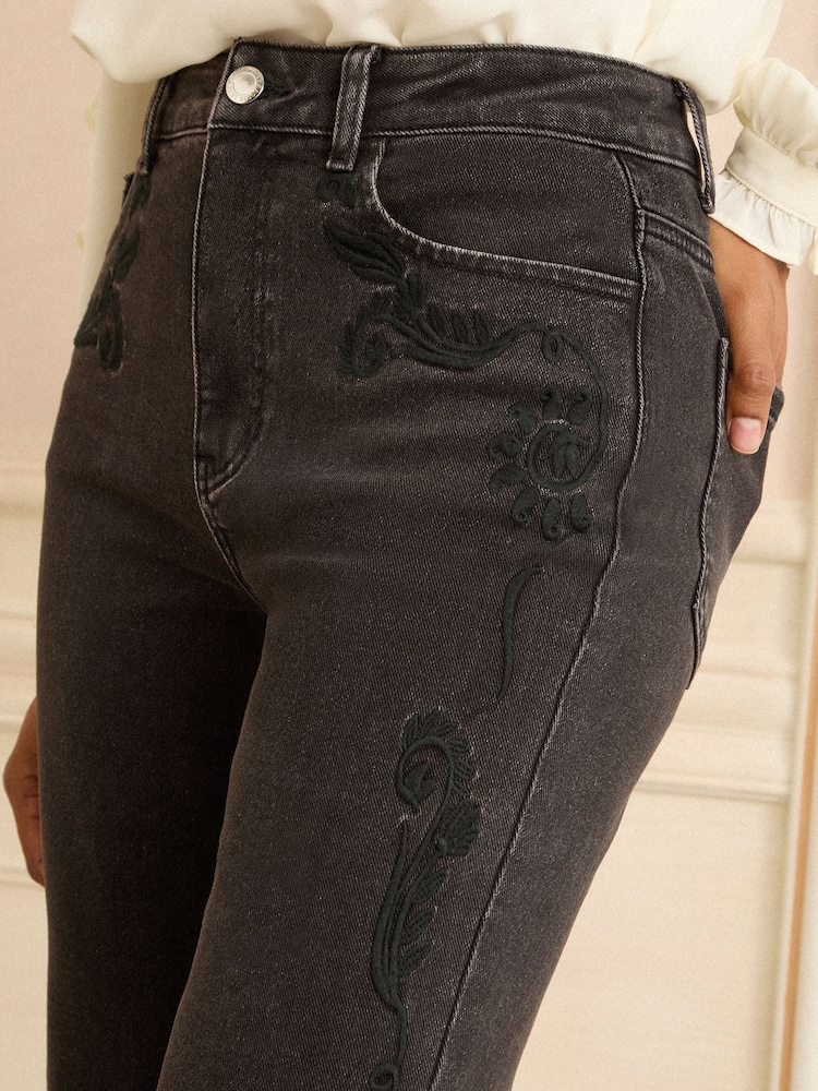 Love & Roses Black Embroidered Flared Jeans - Image 2 of 4