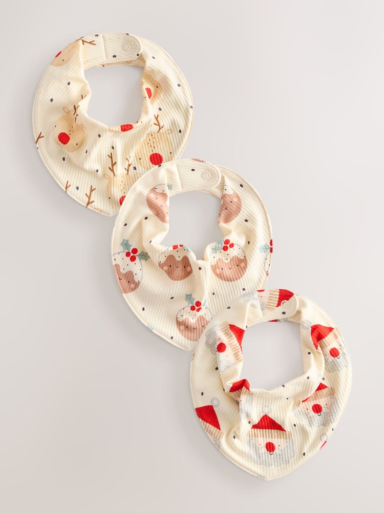 Ecru Baby Christmas Bibs 3 Pack - Image 1 of 6