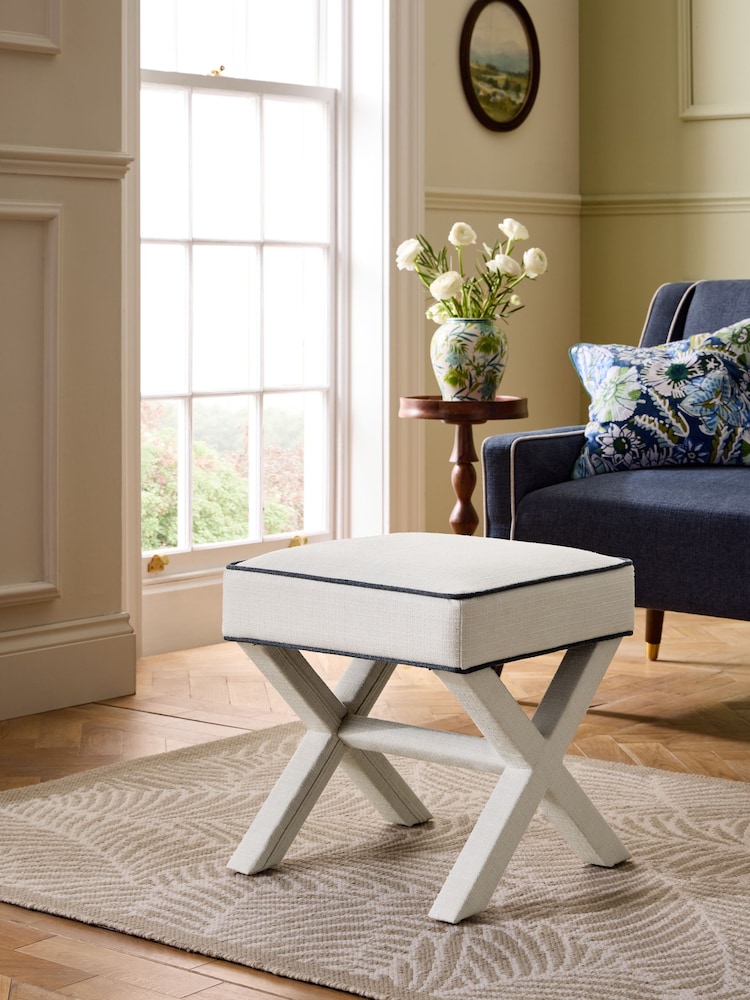 Nina Campbell Clabon Natural Upholstered Leg Rosebury Footstool - Image 1 of 3