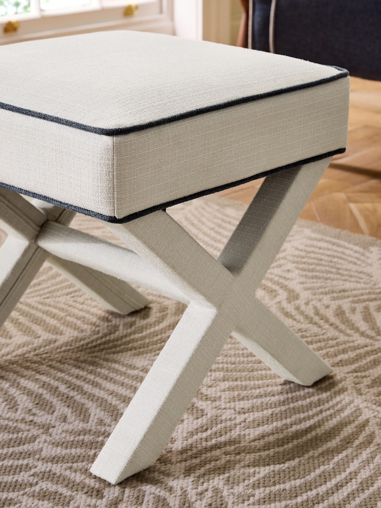 Nina Campbell Clabon Natural Upholstered Leg Rosebury Footstool - Image 3 of 3