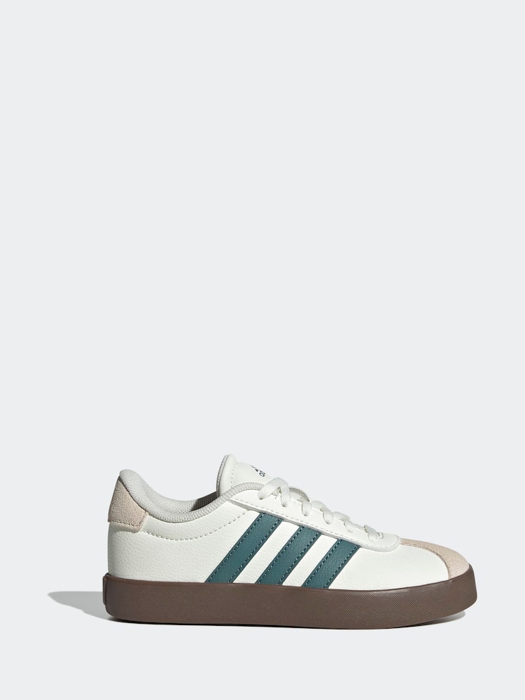 adidas White VL Court 3.0 Suede Lace Kids Trainers - Image 1 of 9