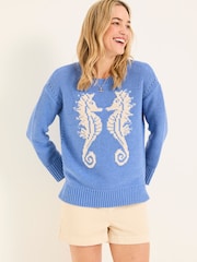 FatFace Blue MCS Seahorse Knitted Jumper - Image 1 of 5