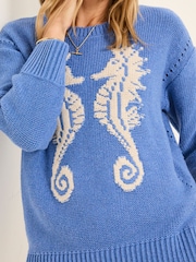 FatFace Blue MCS Seahorse Knitted Jumper - Image 4 of 5