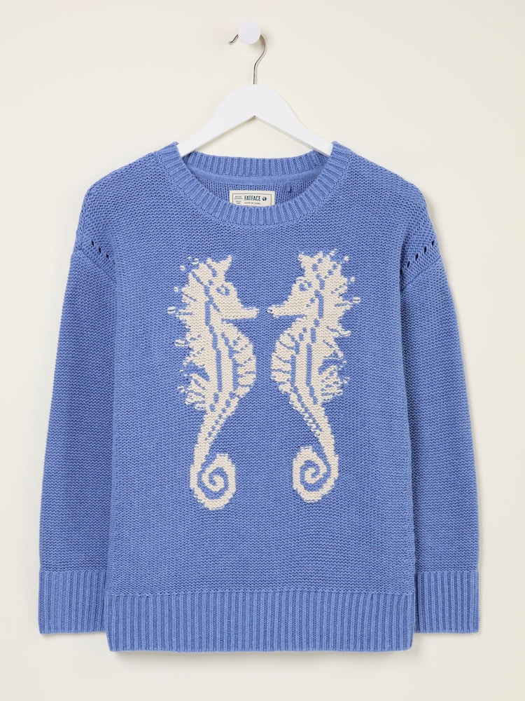 FatFace Blue MCS Seahorse Knitted Jumper - Image 5 of 5