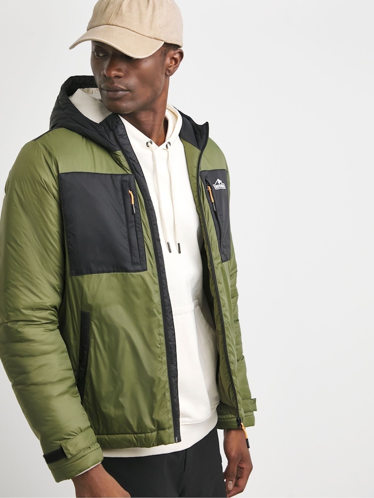 Snowdonia Green Showerproof Wadded Colour Block Jacket - Image 1 of 4