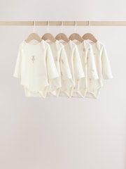 Ecru Fairy Mouse 5 Pack Long Sleeve Baby Bodysuits - Image 1 of 13