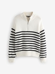Black Half Stripe with Long Sleeves Zip Neck Jumper - Image 1 of 1