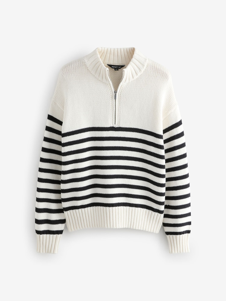 Black Half Stripe with Long Sleeves Zip Neck Jumper - Image 1 of 1