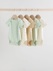 Sage Green Short Sleeve Baby Bodysuits 5 Pack - Image 1 of 13