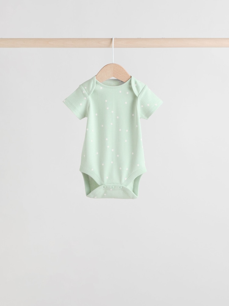 Sage Green Short Sleeve Baby Bodysuits 5 Pack - Image 2 of 13