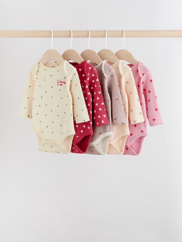 Red Baby Long Sleeve Bodysuits 5 Pack - Image 1 of 11